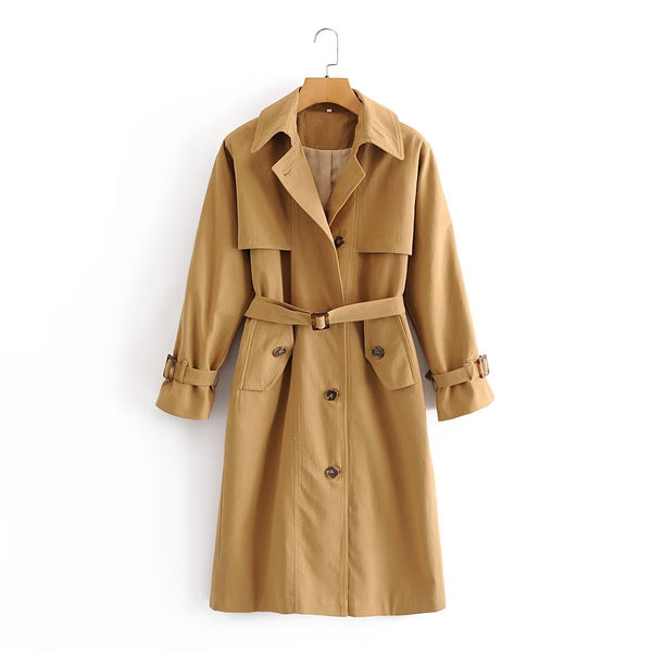 Recommended British Silhouette Autumn British Raglan Sleeve Belt Long Trench Coat