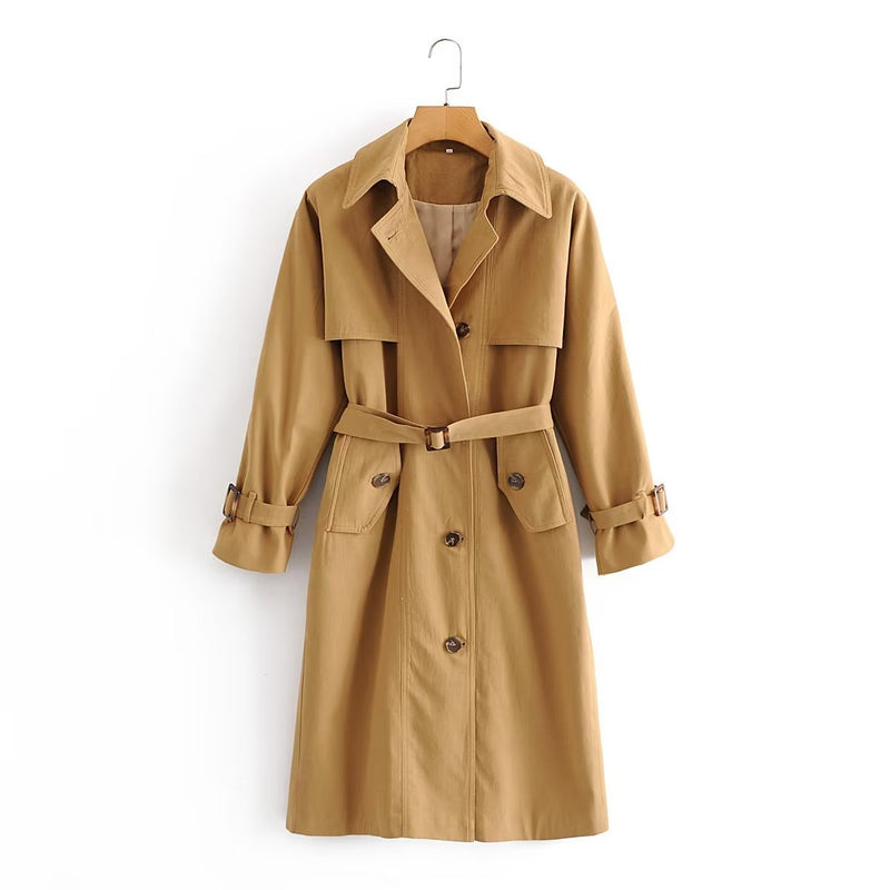 Recommended British Silhouette Autumn British Raglan Sleeve Belt Long Trench Coat