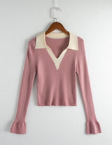Autumn Winter Thread Sunken Stripe Knitted Bottoming Shirt Collared Micro Pull Sleeve T shirt