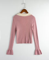 Autumn Winter Thread Sunken Stripe Knitted Bottoming Shirt Collared Micro Pull Sleeve T shirt