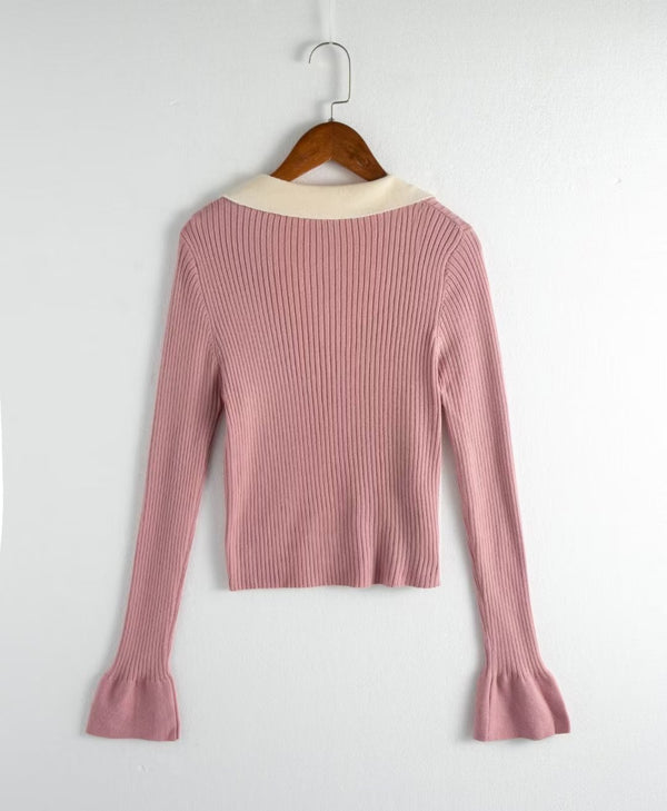 Autumn Winter Thread Sunken Stripe Knitted Bottoming Shirt Collared Micro Pull Sleeve T shirt