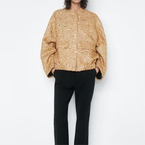 Women Clothing French All Match Beads Decoration Jacket Jacket