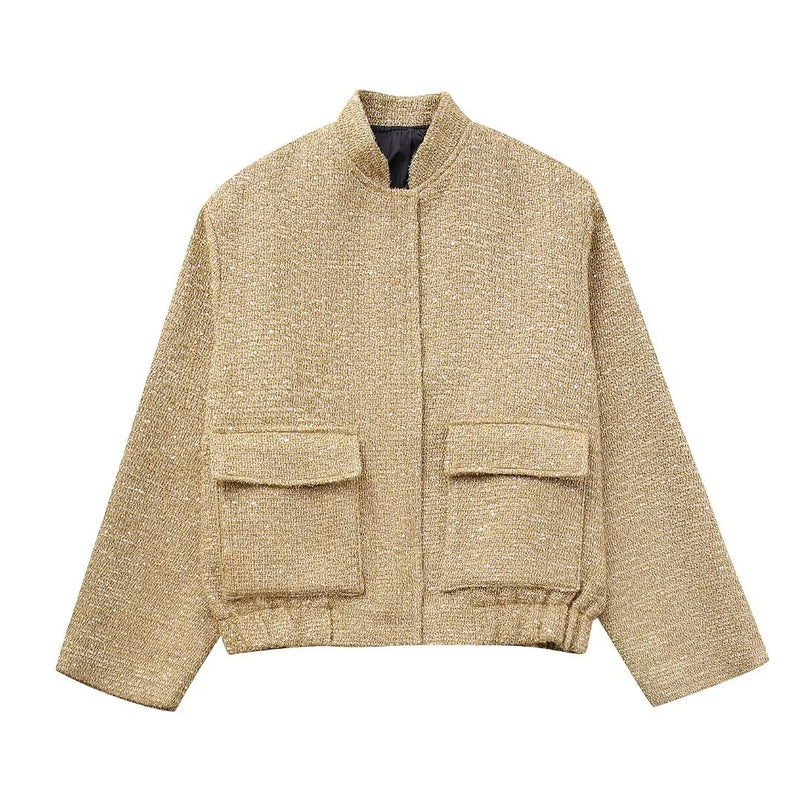 Women Clothing French All Match Beads Decoration Jacket Jacket