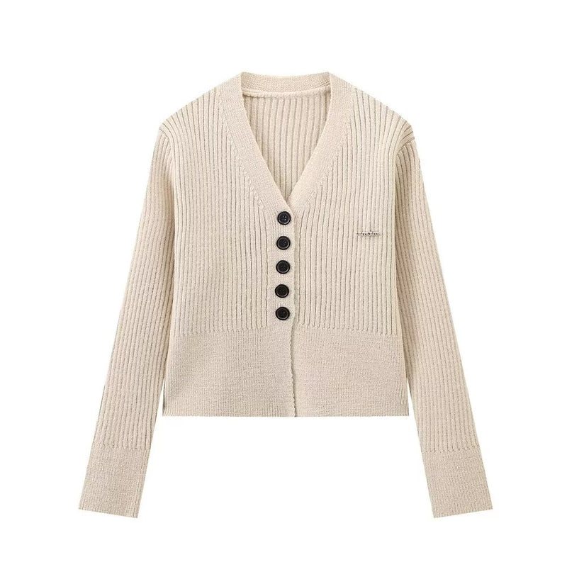 Women Solid Color V neck Five Button Vertical Bar Coat High Waist Trousers Sets