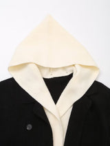 Autumn Women Hooded Scarf Faux Two Piece Knitted Coat