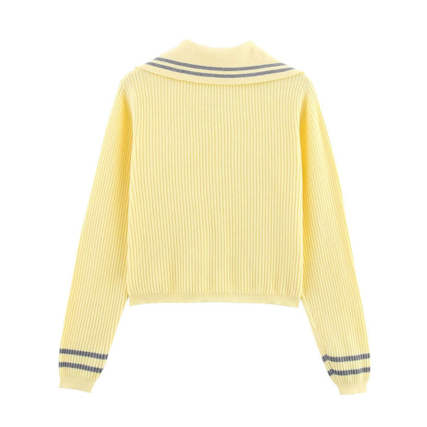 Autumn Women Clothing French Design Contrast Color Knitwear