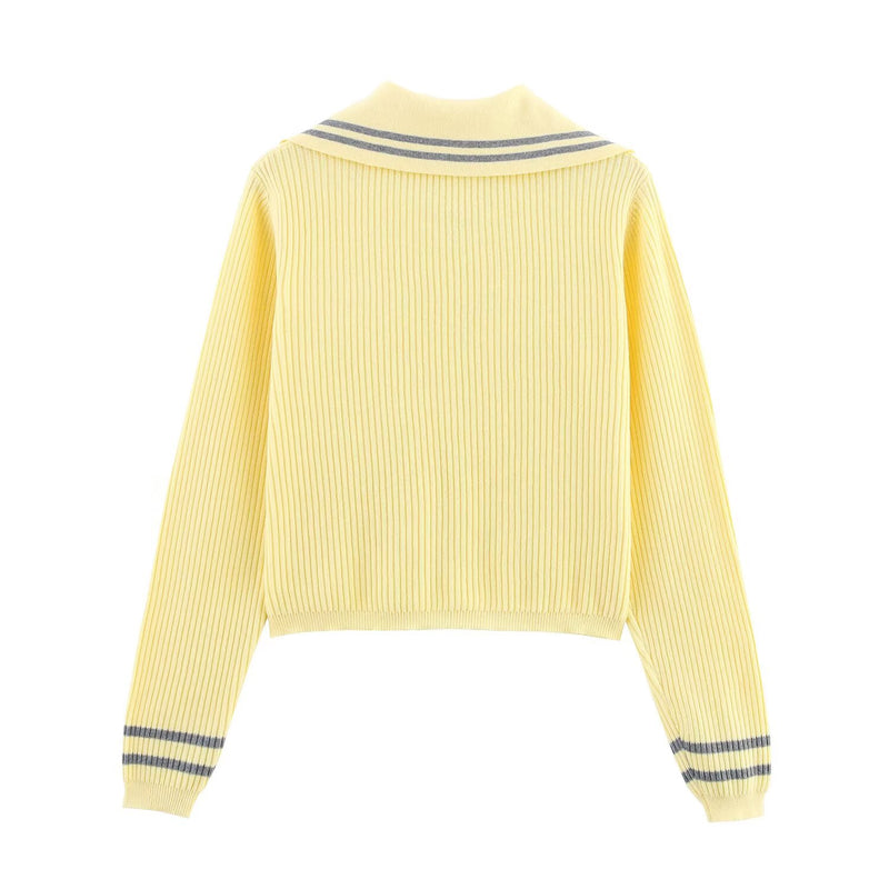 Autumn Women Clothing French Design Contrast Color Knitwear