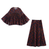 Spring Women Clothing Fashionable Simple Printed Top Skirt Sets