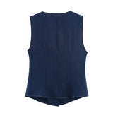 Summer Women Clothing Linen Double Breasted Sleeveless Vest Top