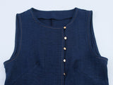 Summer Women Clothing Linen Double Breasted Sleeveless Vest Top