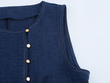 Summer Women Clothing Linen Double Breasted Sleeveless Vest Top