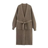 Autumn Women Clothing Gold Thread Belt Knitted Overcoat Coat for Women