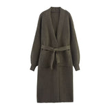 Autumn Women Clothing Gold Thread Belt Knitted Overcoat Coat for Women
