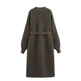 Autumn Women Clothing Gold Thread Belt Knitted Overcoat Coat for Women