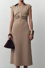 Women Clothing Summer Shirt Collar Midi Dress