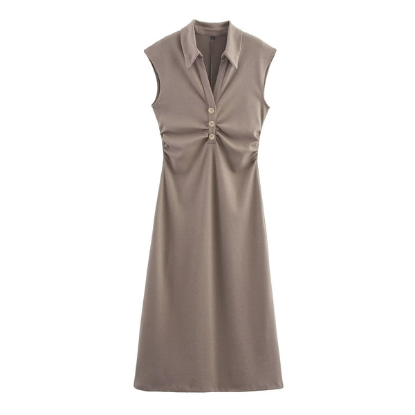 Women Clothing Summer Shirt Collar Midi Dress