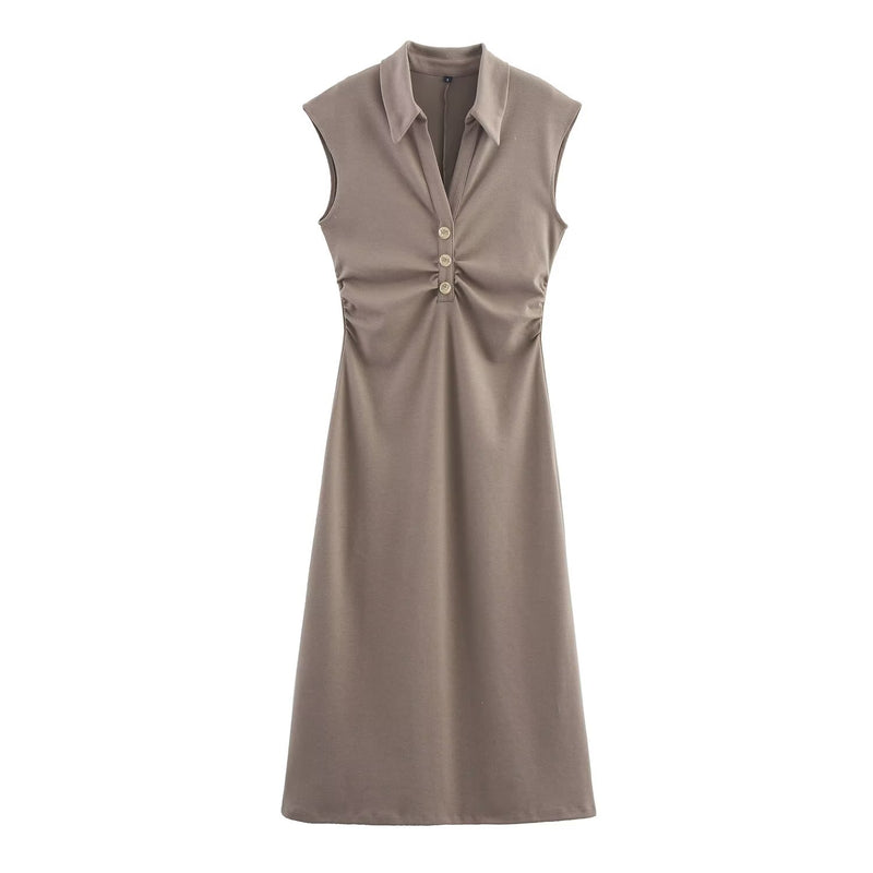 Women Clothing Summer Shirt Collar Midi Dress