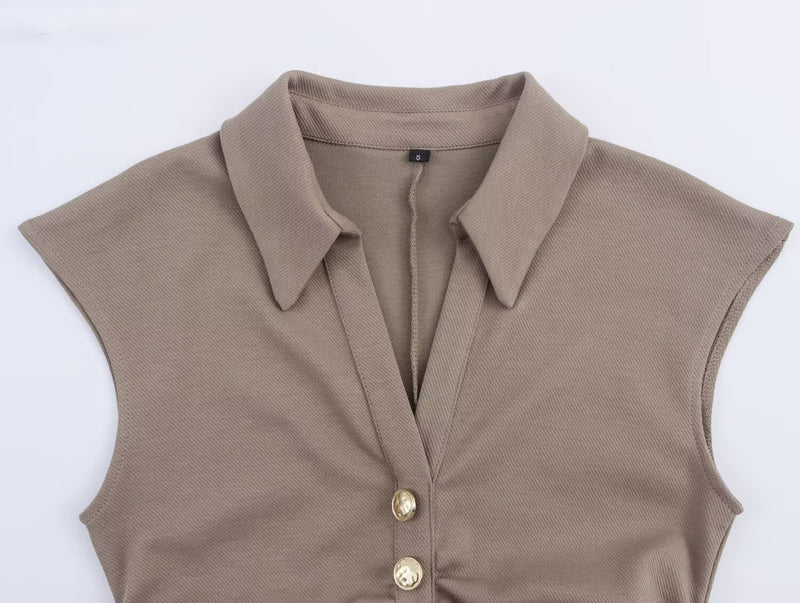 Women Clothing Summer Shirt Collar Midi Dress