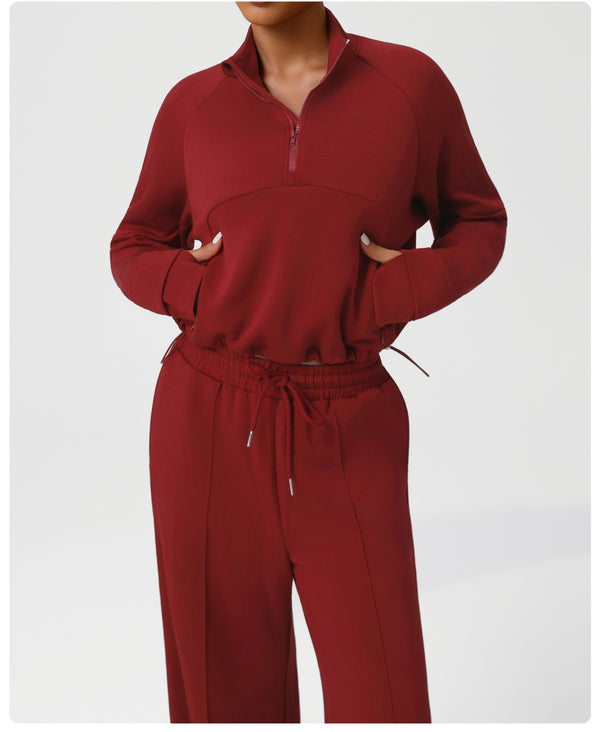 Sports Pants Sweatshirt Women High Waist Casual Wide Leg Pants Autumn Winter Yoga Workout Clothes Warm Set