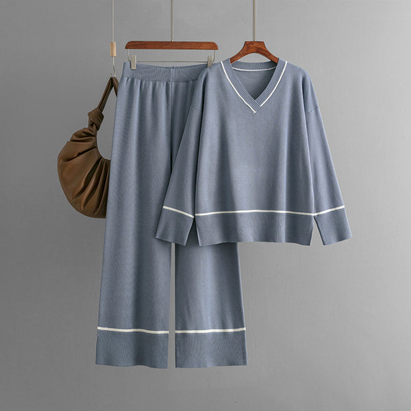 Fashionable Knitted Suit Women Autumn Winter Loose Casual Sweater Pullover Two Piece Dress Knitted Sweater