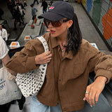 Casual Jacket Solid Color Loose Long Sleeves Autumn Winter Polo Collar Jacket