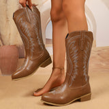 Embroidery High Top Western Cowboy Boot Women Casual Thick Heel Leather Surface Knight Boots Riding Boots