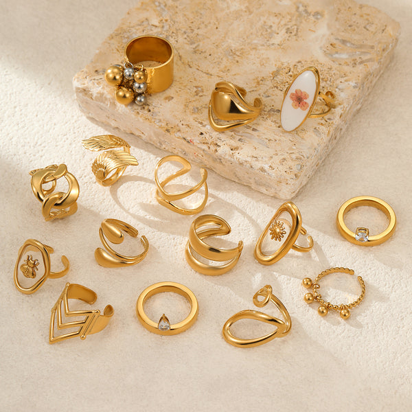 Fashionable Trendy Cool Design Stainless Steel Ring 18K Gold Simple Advanced French Finger Ring Jewelry