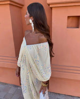 Spring Summer Popular Batwing Sleeve Sequined Deep V Plunge neck Maxi Dress