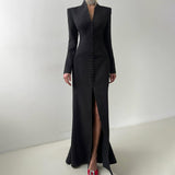 V neck Long Sleeve High Waist Split French Dress Women Party Long Dress