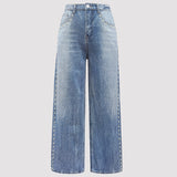Women Clothing Autumn Magic Heavy Industry Metal Rivet White Pearl Straight Leg Denim