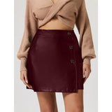 Women Clothing All Match Sexy Sheath Button Faux Leather Half Length
