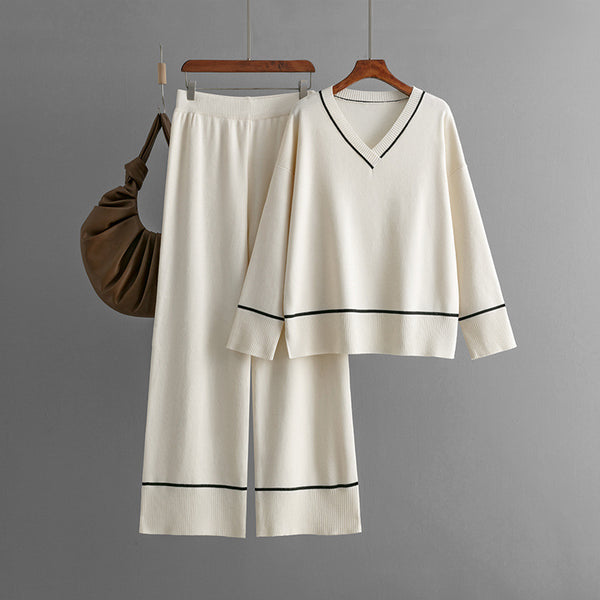 Fashionable Knitted Suit Women Autumn Winter Loose Casual Sweater Pullover Two Piece Dress Knitted Sweater