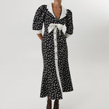 Digital Printing Elegant Dress Polo Collar Five Quarter Sleeve Design Bow Sheath Dress